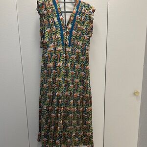 Perry Walker Collective Riley Cotton Maxi Dress in SEA BLUE ORANGE VINE